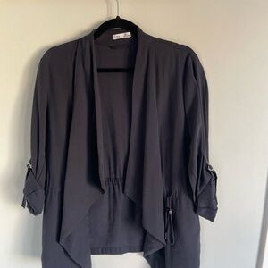 Black Draped Open Front Cardigan